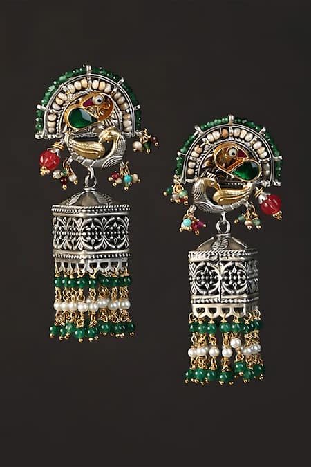 Mero Jewellery Multi Color Kundan Bird Motif Embellished Jhumkas 