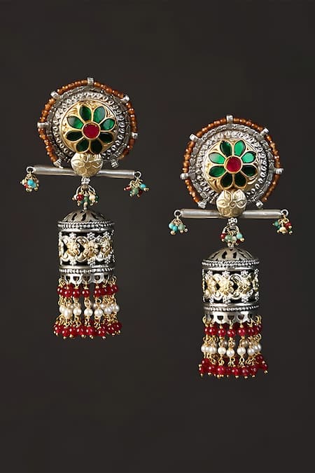 Mero Jewellery Multi Color Kundan Embellished Jhumka Earrings 