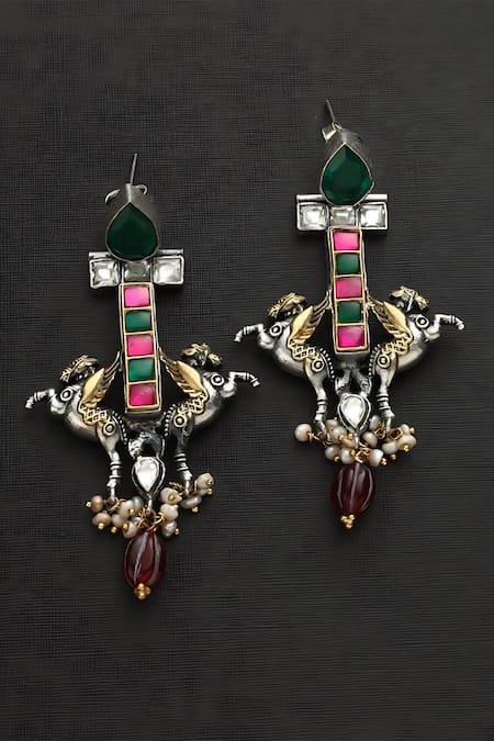 Mero Jewellery Multi Color Kundan Horse Fusion Embellished Earrings 