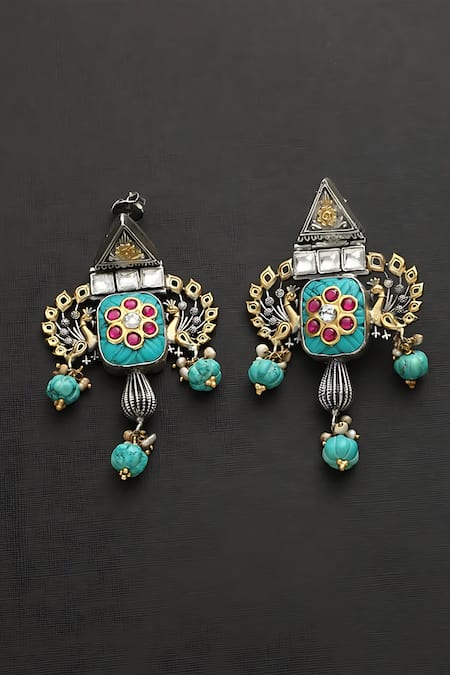 Mero Jewellery Multi Color Kundan Floral Carved Centre Earrings 