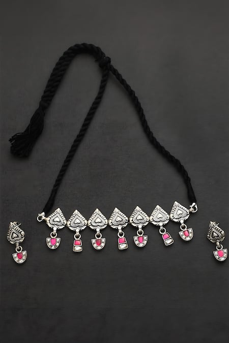 Mero Jewellery Pink Kundan Heart Carved Choker Set 