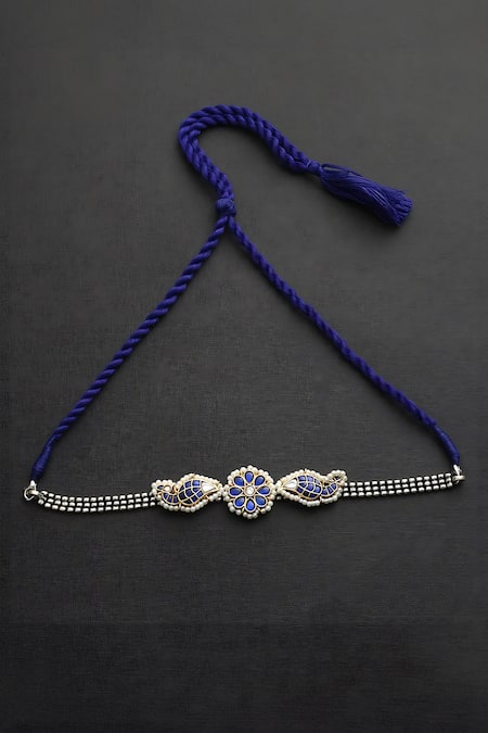 Mero Jewellery Blue Kundan Floral Motif Choker 