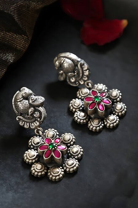 Mero Jewellery Pink Imitation Diamonds Peacock Kundan Studded Earrings Online at Aza Fashions Mero Jewellery_Pink Imitation Diamonds Peacock Kundan Studded Earrings _Online_at_Aza_Fashions