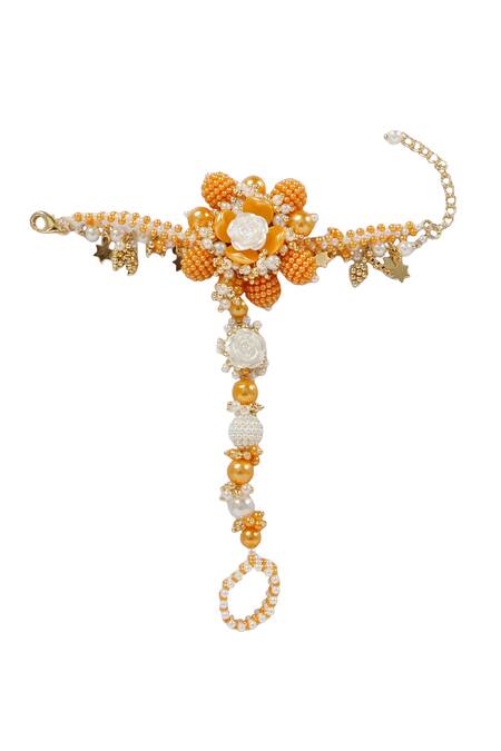 Shop_Vaidaan_Multi Color Pearl Kisori Bead Haath Phool _at_Aza_Fashions