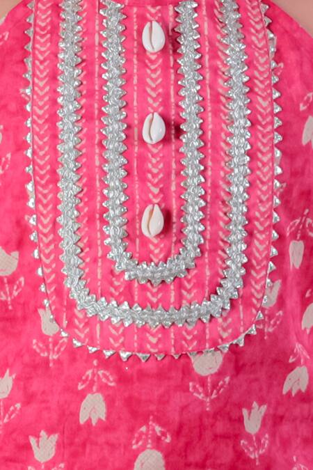 Buy_Lil Drama_Red Cotton Zari Floral Butti Pattern Kurta With Dhoti Pant _Online_at_Aza_Fashions