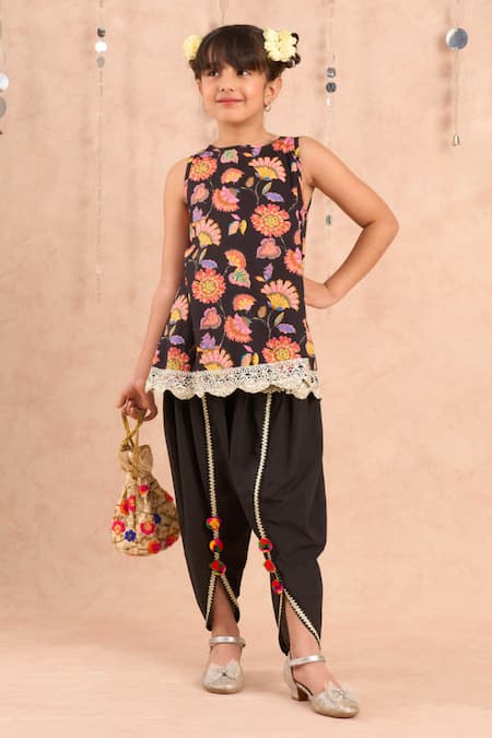 LIL DRAMA Floral Bloom Print Kurta With Dhoti Pant 