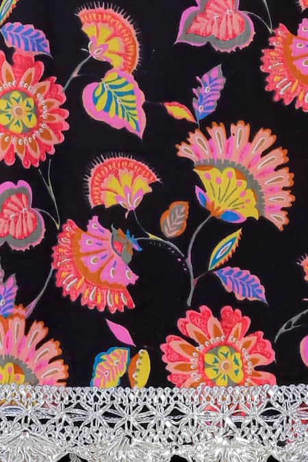 Buy Lil Drama Black Cotton Lace Floral Bloom Print Kurta With Dhoti Pant Online at Aza Fashions Buy_Lil Drama_Black Cotton Lace Floral Bloom Print Kurta With Dhoti Pant _Online_at_Aza_Fashions