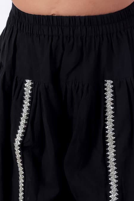 Shop Lil Drama Black Cotton Lace Floral Bloom Print Kurta With Dhoti Pant Online at Aza Fashions Shop_Lil Drama_Black Cotton Lace Floral Bloom Print Kurta With Dhoti Pant _Online_at_Aza_Fashions