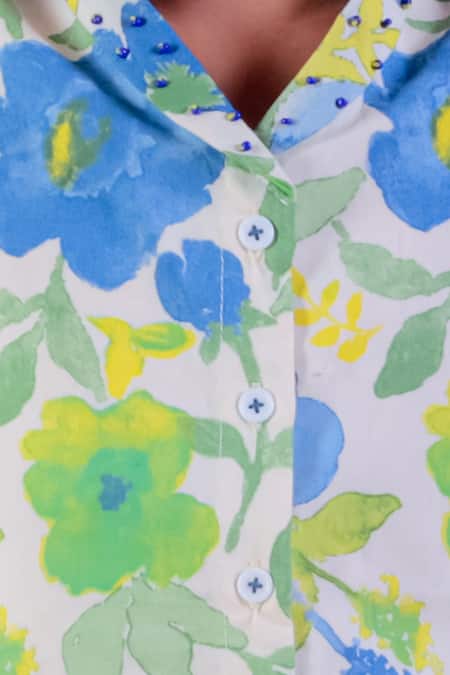 Buy Lil Drama Green Cotton Floral Print Top With Flared Pant Online at Aza Fashions Buy_Lil Drama_Green Cotton Floral Print Top With Flared Pant _Online_at_Aza_Fashions