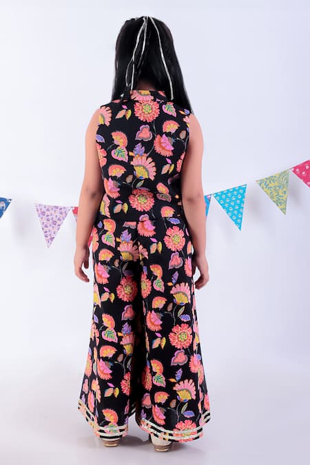 Shop_Lil Drama_Black Cotton Floral Bloom Print Top With Flared Pant _at_Aza_Fashions