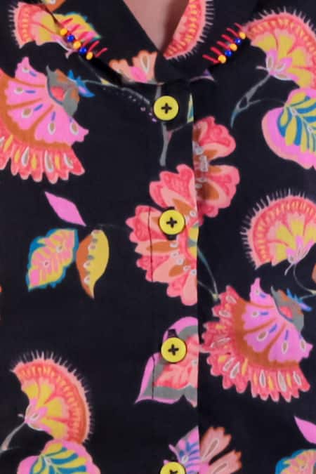 Buy_Lil Drama_Black Cotton Floral Bloom Print Top With Flared Pant _Online_at_Aza_Fashions