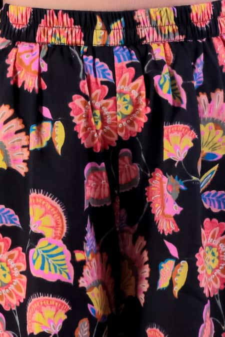 Shop_Lil Drama_Black Cotton Floral Bloom Print Top With Flared Pant _Online_at_Aza_Fashions