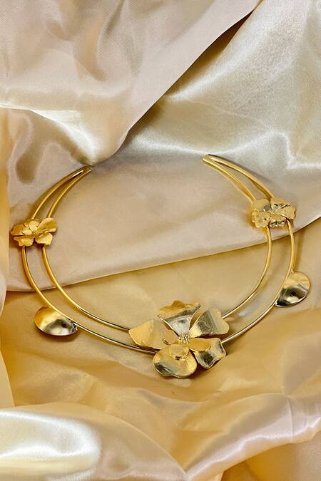 Raga Baubles Gold Plated 3d Floral Choker Necklace Online at Aza Fashions Raga Baubles_Gold Plated 3d Floral Choker Necklace _Online_at_Aza_Fashions