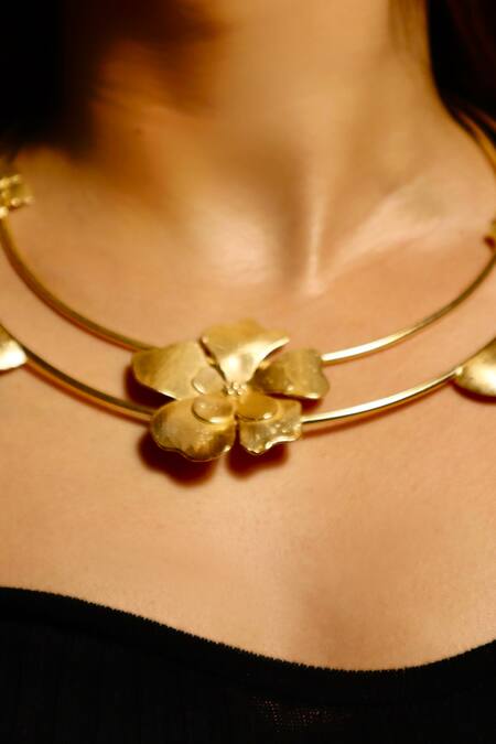 Buy Raga Baubles Gold Plated 3d Floral Choker Necklace Online at Aza Fashions Buy_Raga Baubles_Gold Plated 3d Floral Choker Necklace _Online_at_Aza_Fashions