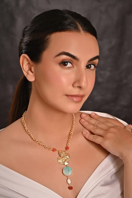 Raga Baubles Heart & Leaf Drop Necklace 