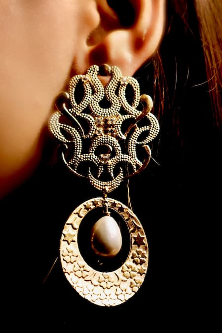 Buy_Raga Baubles_Gold Plated Pearls Nizaam Drop Earrings _Online_at_Aza_Fashions