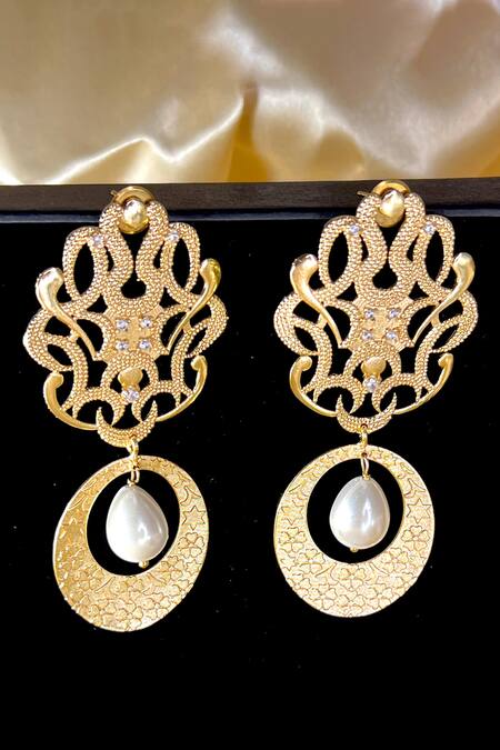 Shop_Raga Baubles_Gold Plated Pearls Nizaam Drop Earrings _Online_at_Aza_Fashions