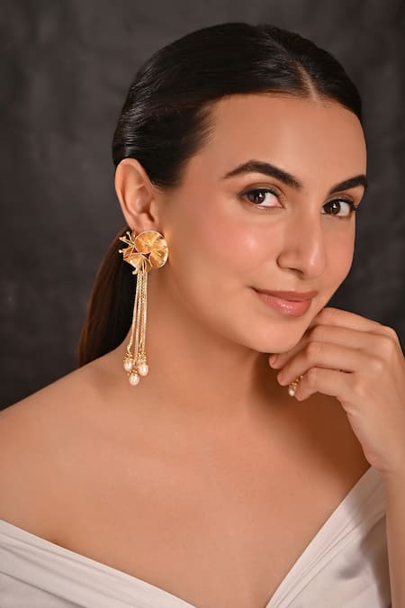 Raga Baubles 3D Floral Pearl Dangler Earrings 
