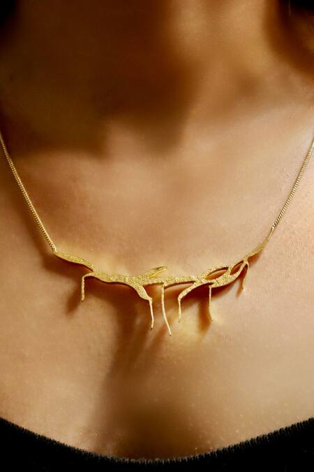 Raga Baubles_Gold Plated Nucleus Art Textured Necklace _Online_at_Aza_Fashions