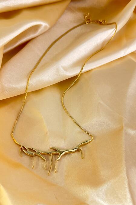 Buy_Raga Baubles_Gold Plated Nucleus Art Textured Necklace _Online_at_Aza_Fashions