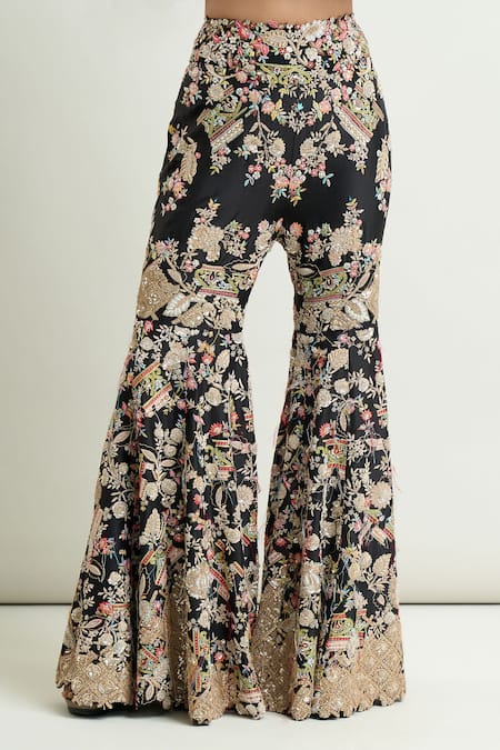 Buy Anamika Khanna Black Embroidery Round Neck Peplum Top Gharara Set Buy_Anamika Khanna_Black Embroidery Round Neck Peplum Top Gharara Set