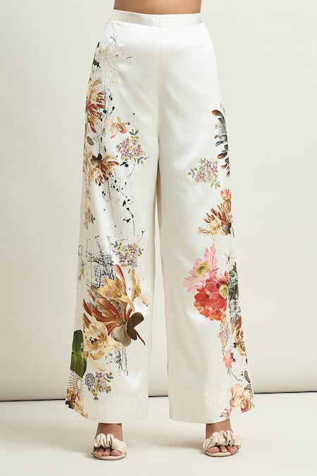 Shop Anamika Khanna White Silk Embroidery Floral Print Blazer And Pant Co-ord Set Online at Aza Fashions Shop_Anamika Khanna_White Silk Embroidery Floral Print Blazer And Pant Co-ord Set_Online_at_Aza_Fashions