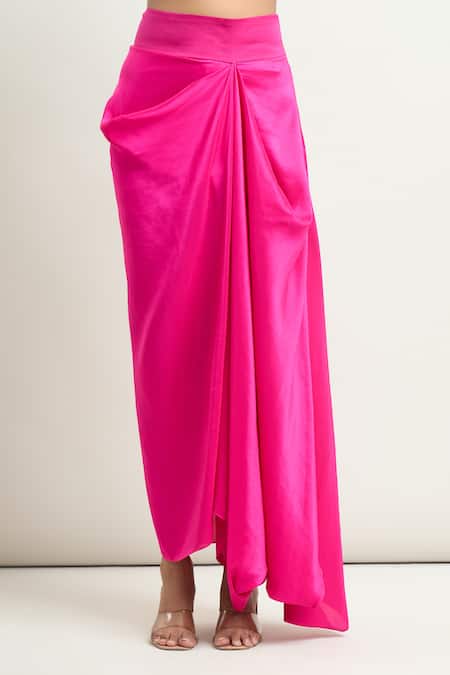 Buy_Anamika Khanna_Pink Georgette Tassels Round Neck Embroidered Cape And Draped Skirt Set_Online_at_Aza_Fashions