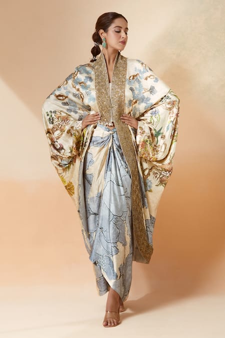 Anamika Khanna Blooming Print Cape & Draped Skirt Set 