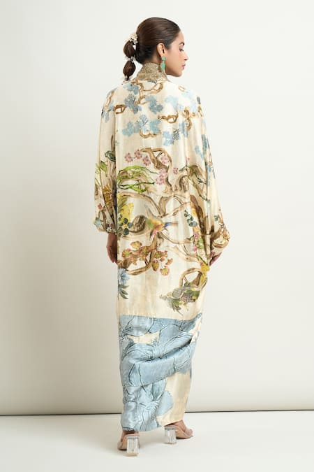 Anamika Khanna Blooming Print Cape & Draped Skirt Set