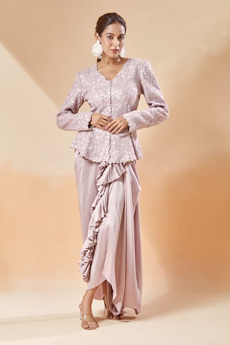 Anamika Khanna Embroidered Godet Jacket & Frill Draped Skirt 