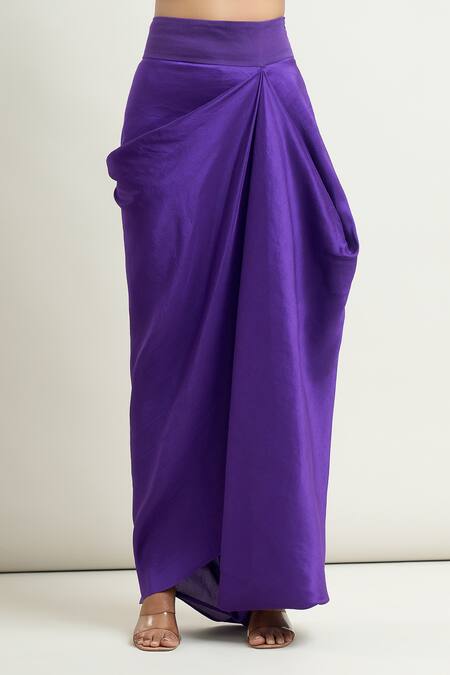 Buy Anamika Khanna Purple Georgette, Silk Embroidery Round Neck Cape With Draped Skirt Set Online at Aza Fashions Buy_Anamika Khanna_Purple Georgette, Silk Embroidery Round Neck Cape With Draped Skirt Set _Online_at_Aza_Fashions