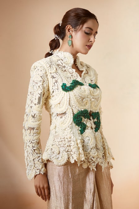 ジャケット・アウター MEDI LACE EMBROIDERY COLLAR JACKET LACE DENIM JACKET - Blue | ZARA United States