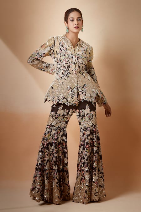 Anamika Khanna Embroidered Peplum Jacket & Gharara Set 