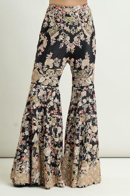 Shop_Anamika Khanna_Black Embroidery Collared Peplum Jacket And Gharara Set _Online_at_Aza_Fashions