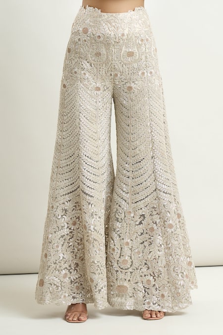 Buy Anamika Khanna Silver Polyester Embroidery Blazer And Bell Bottom Pant Set Online at Aza Fashions Buy_Anamika Khanna_Silver Polyester Embroidery Blazer And Bell Bottom Pant Set_Online_at_Aza_Fashions
