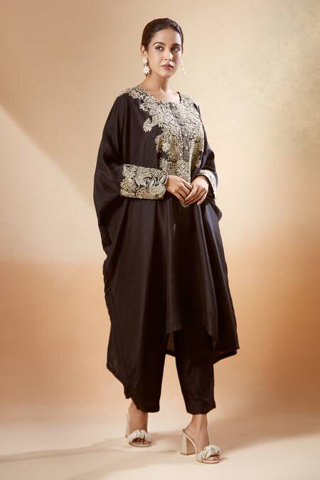 Buy Mrunalini Rao Black Embroidery Round Neck Paisley Kaftan And Pant Set Online at Aza Fashions Buy_Mrunalini Rao_Black Embroidery Round Neck Paisley Kaftan And Pant Set_Online_at_Aza_Fashions