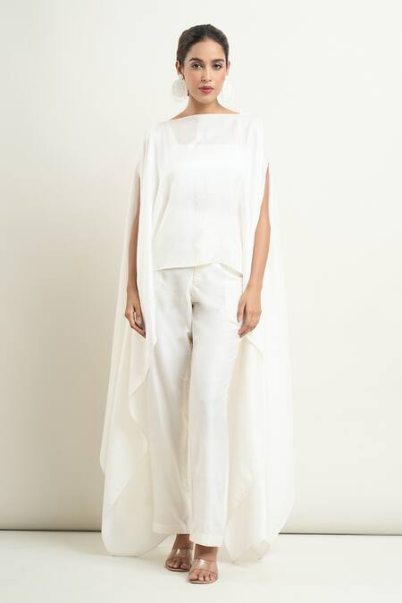 Shop 431-88 By Shweta Kapur White Solid Asymmetric Hem Cape Online at Aza Fashions Shop_431-88 By Shweta Kapur_White Solid Asymmetric Hem Cape _Online_at_Aza_Fashions