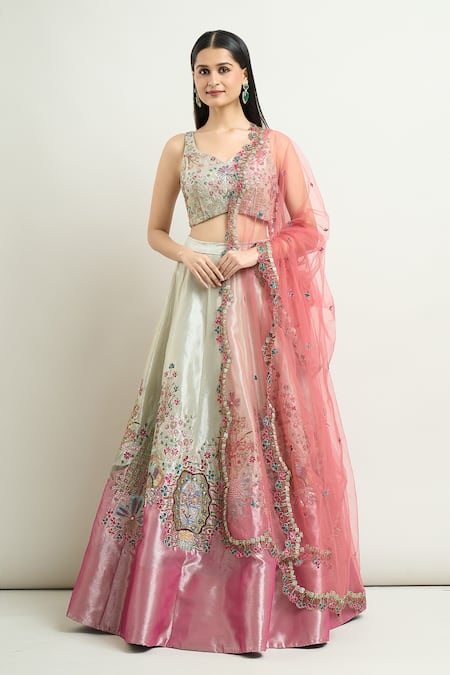 Aisha Rao Trencadis Applique Embroidered Lehenga Set 