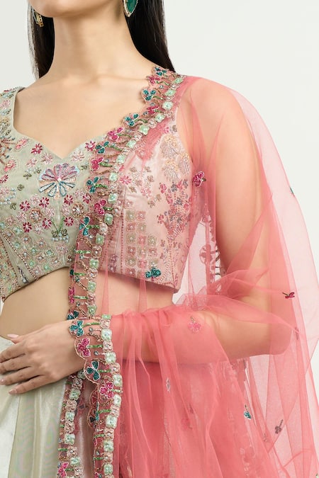 Buy_Aisha Rao_Ivory Tissue Embroidery Asymmetric Trencadis Applique Lehenga Set _Online_at_Aza_Fashions