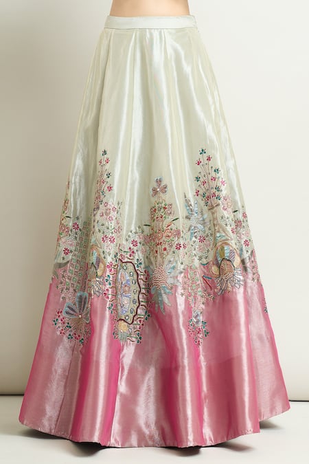 Shop_Aisha Rao_Ivory Tissue Embroidery Asymmetric Trencadis Applique Lehenga Set _Online_at_Aza_Fashions