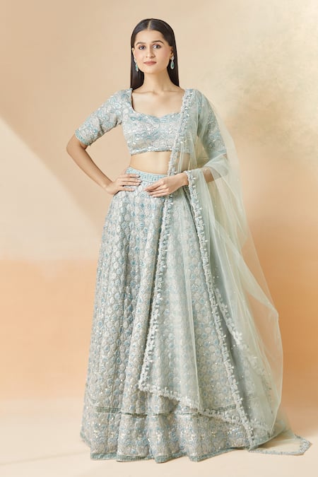 Aisha Rao Floral Zari Embroidered Lehenga Set 