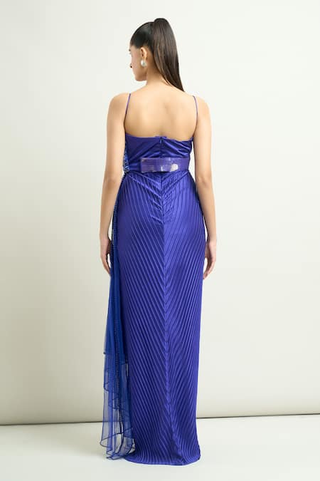 Shop Amit Aggarwal Blue Cut Work Sweetheart Neck Structured Pleated Draped Gown at Aza Fashions Shop_Amit Aggarwal_Blue Cut Work Sweetheart Neck Structured Pleated Draped Gown _at_Aza_Fashions