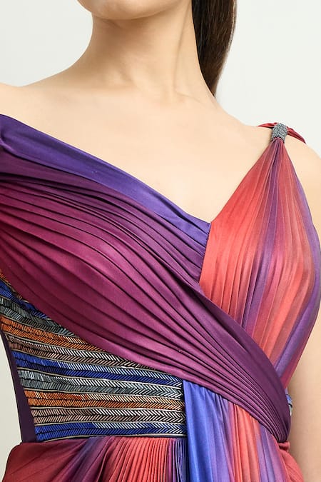 Buy Amit Aggarwal Red Chiffon Embroidery V-neck Ombre Structured Draped Dress Online at Aza Fashions Buy_Amit Aggarwal_Red Chiffon Embroidery V-neck Ombre Structured Draped Dress _Online_at_Aza_Fashions