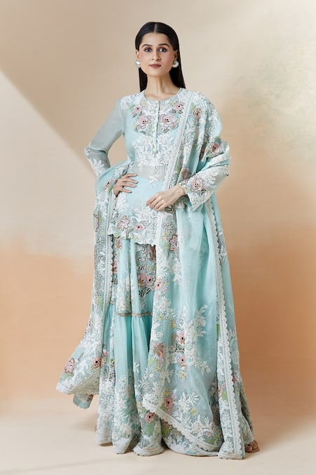 Anamika Khanna Floral Embroidered Kurta Sharara Set 