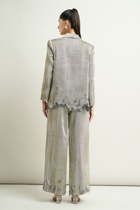 Anamika Khanna Metallic Frayed Blazer & Pant Set 