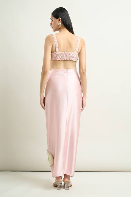 Anamika Khanna Pink Pearls Scoop Neck 3d Embroidered Cape And Draped Tunic Set Online at Aza Fashions Anamika Khanna_Pink Pearls Scoop Neck 3d Embroidered Cape And Draped Tunic Set _Online_at_Aza_Fashions