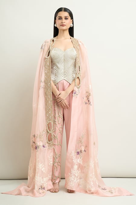 Anamika Khanna Floral Embroidered Cape & Pant Set 