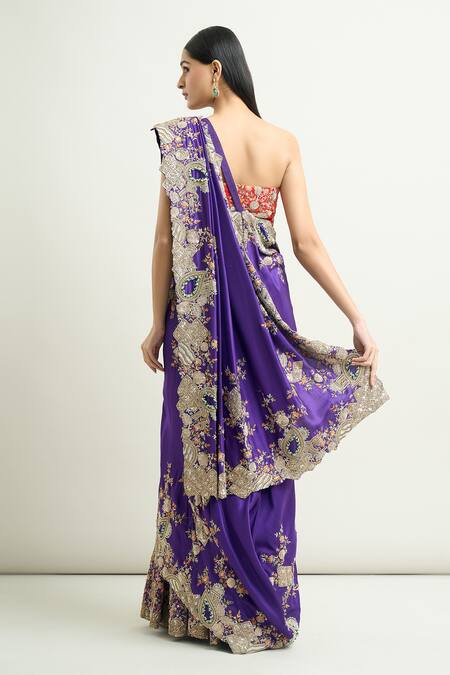 Shop Anamika Khanna Purple Cotton Embroidery Sharara Saree With Unstitched Blouse Piece at Aza Fashions Shop_Anamika Khanna_Purple Cotton Embroidery Sharara Saree With Unstitched Blouse Piece_at_Aza_Fashions