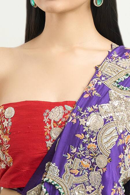 Anamika Khanna Purple Cotton Embroidery Sharara Saree With Unstitched Blouse Piece at Aza Fashions Anamika Khanna_Purple Cotton Embroidery Sharara Saree With Unstitched Blouse Piece_at_Aza_Fashions