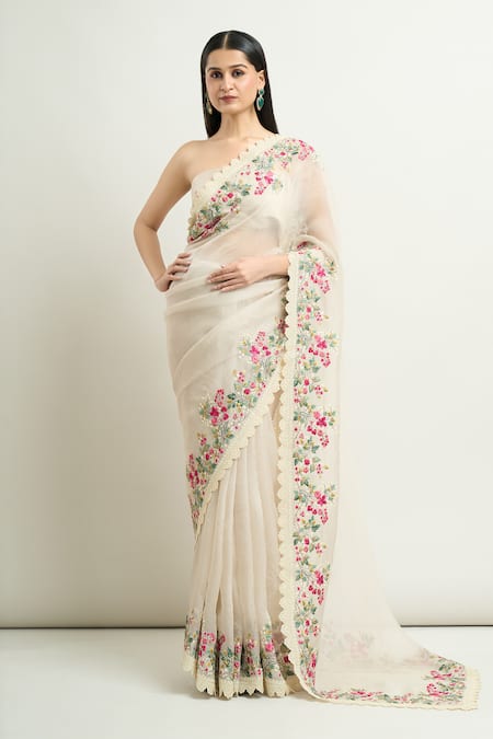 Anushree Reddy Floral Embroidered Saree With Unstitched Blouse Piece 